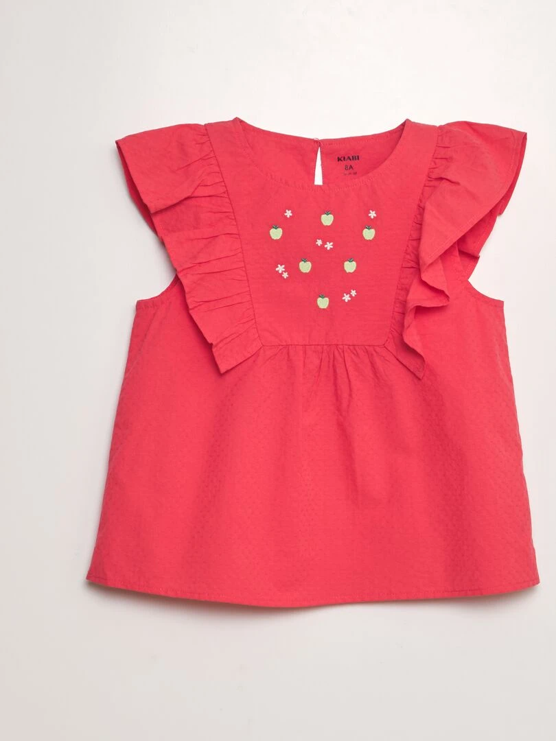 Blouse volantée avec broderies 'fruits' ROUGE