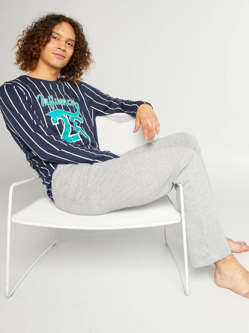Pyjama en jersey type sport 2 pièces bleu/gris