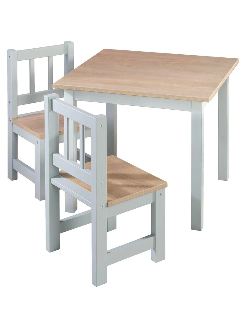 ROBA Ensemble Table et 2 Chaises Enfants Woody Plateau et Assises en Aspect Bois Gris Taupe