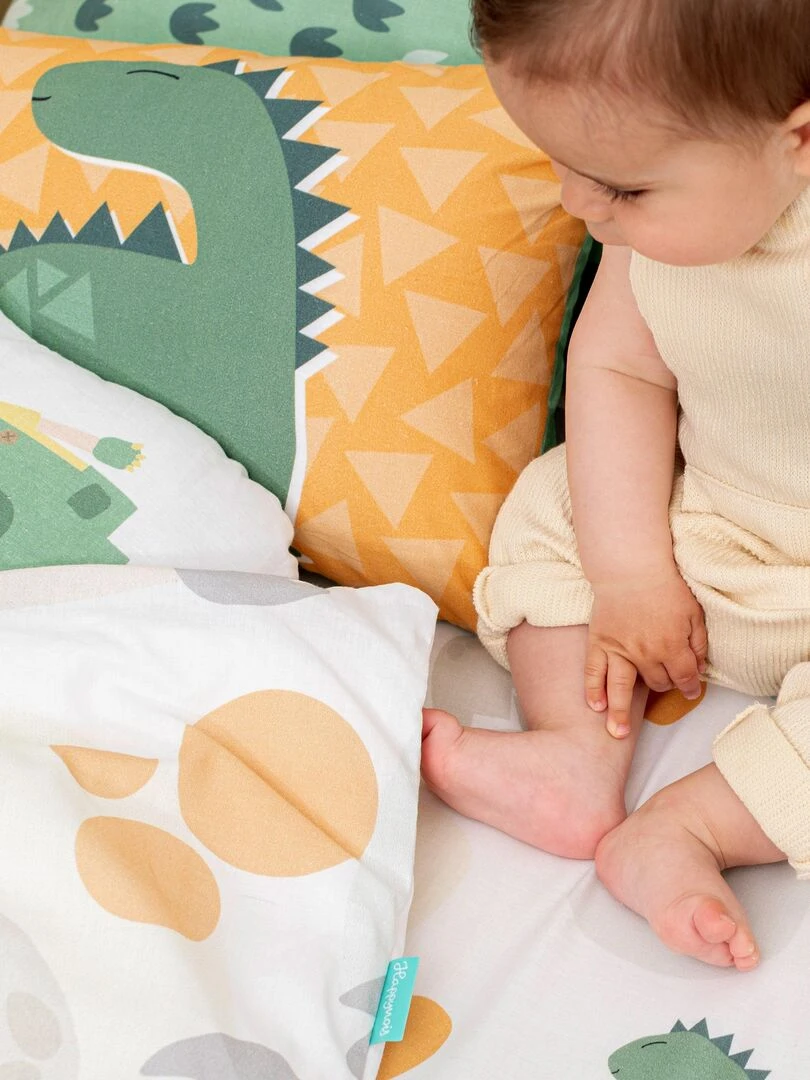 Housse de coussin Happydino "Happyfriday" Blanc