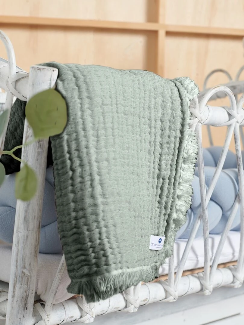 Couverture mousseline avec franges bebe respirante 4en1   Vert