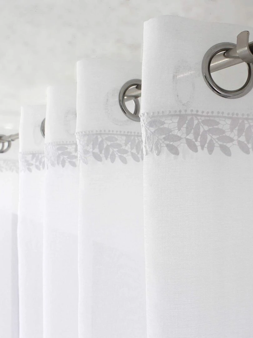 Voilage tamisant avec galon feuille en macramé   Blanc