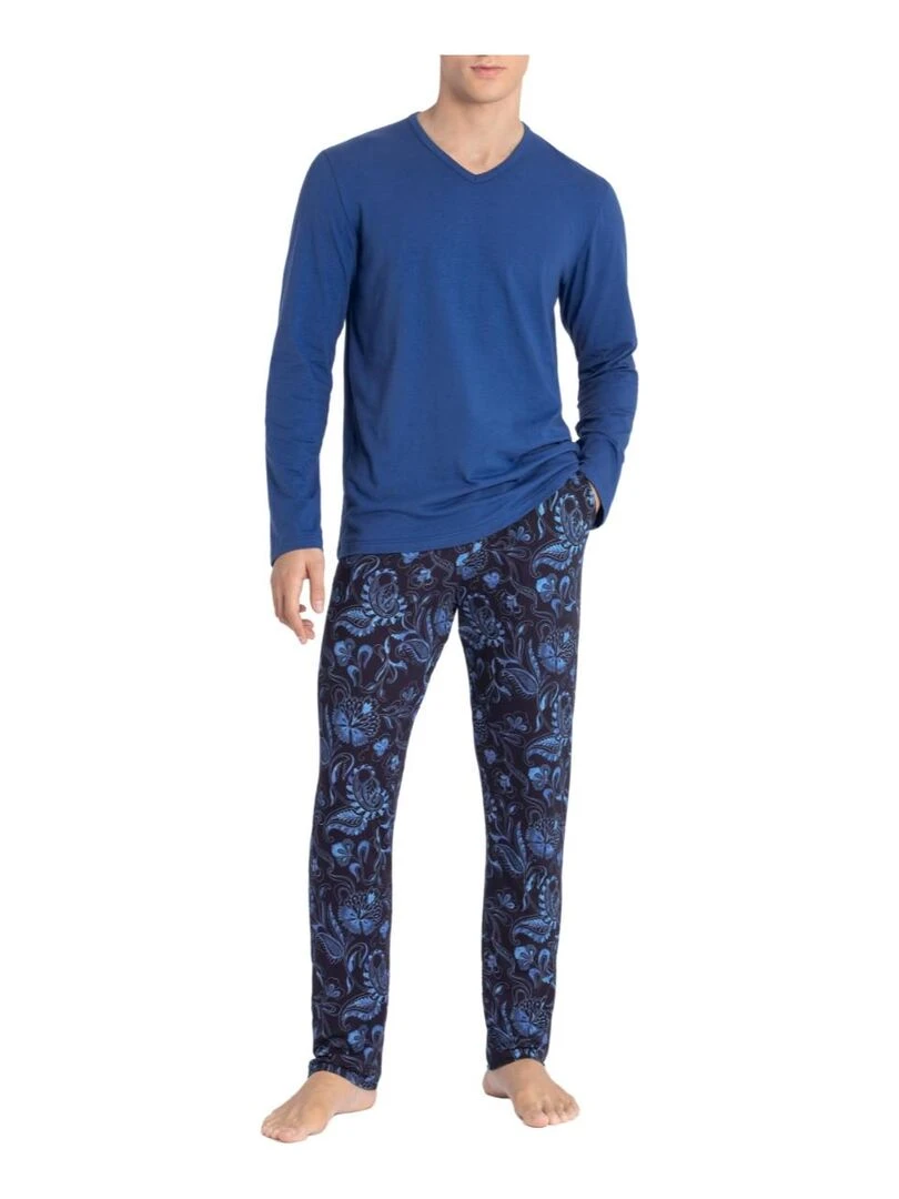 Pyjama long en lyocell et à motif cachemire Kanji Bleu