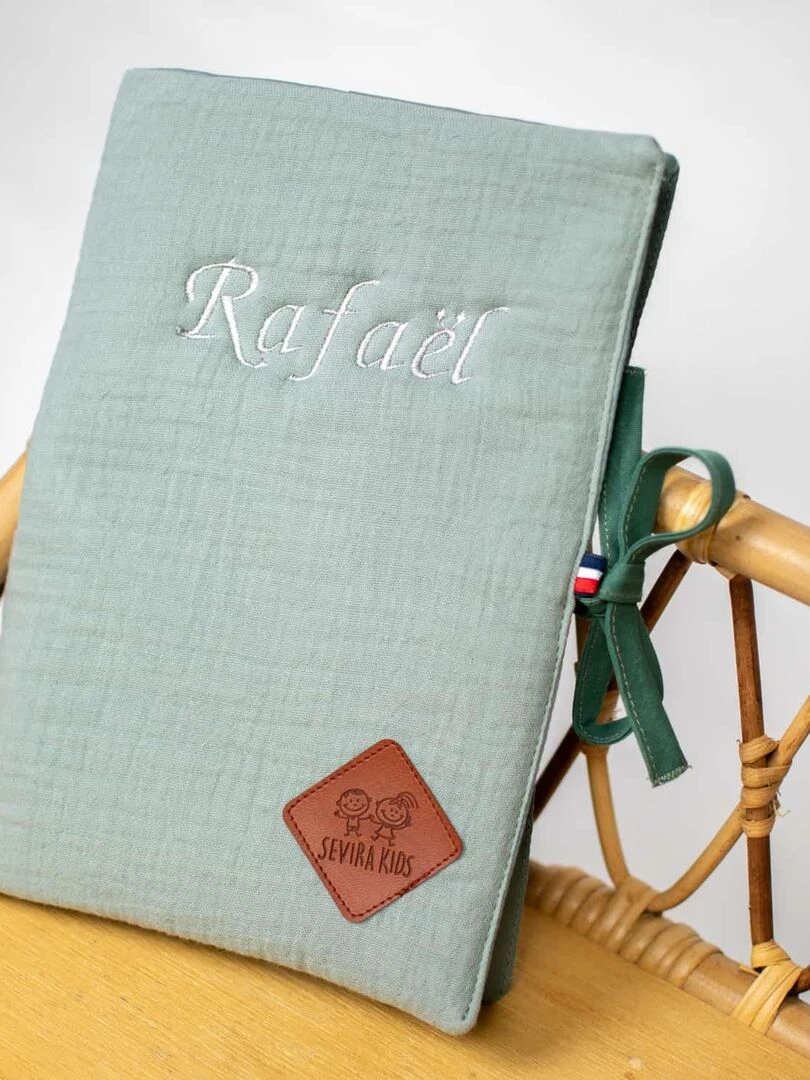 Protège carnet de santé en gaze de coton Jeanne Vert d'eau
