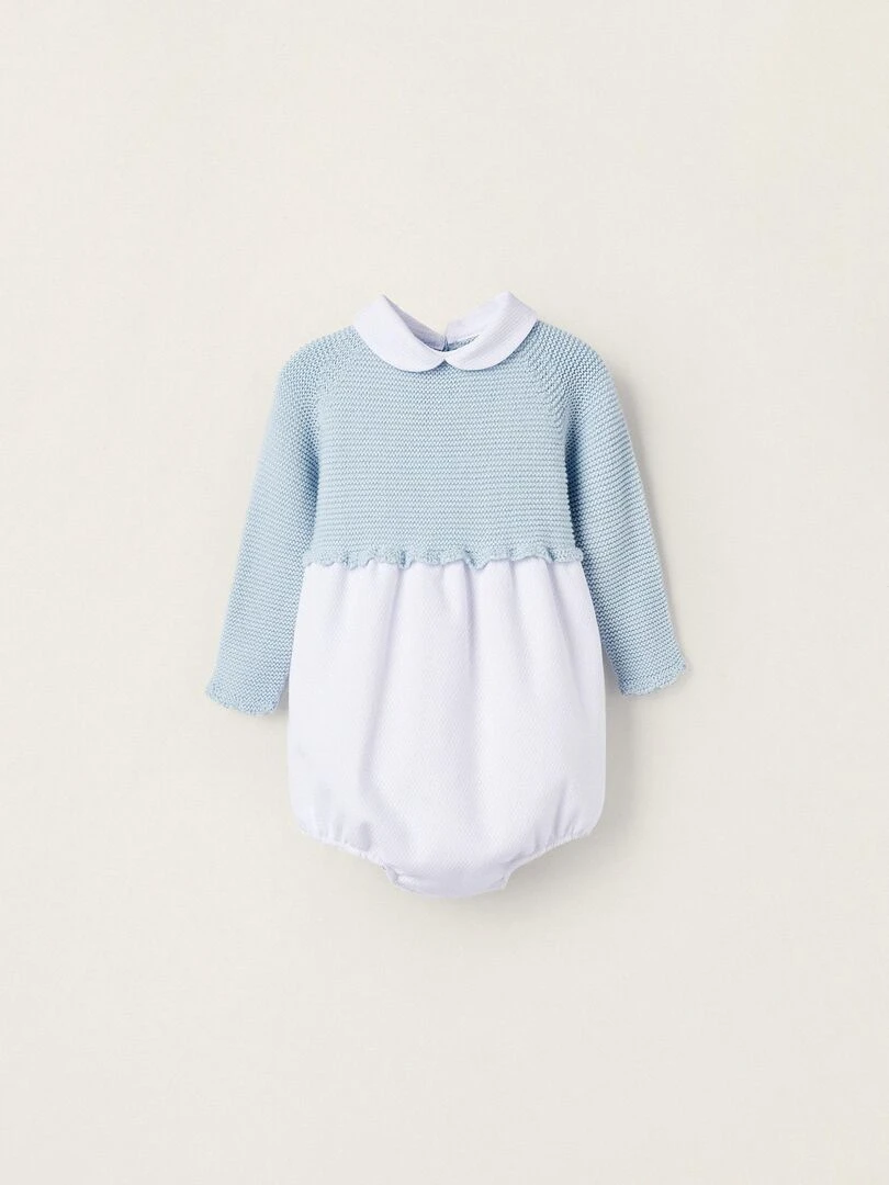 Body à manches longues combiné pour nouveau né manches longues ATLANTIC COMPANY Bleu clair