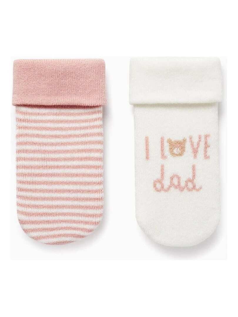 Pack 2 Paires de Chaussettes Épaisses pour Bébé Fille 'I Love Dad' ESSENTIALS LINE Multicolore
