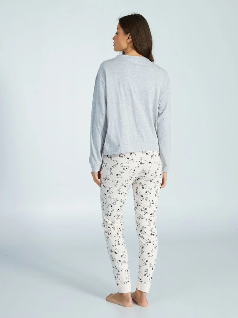 Pyjama long 'Snoopy'   2 pièces   Gris/rose