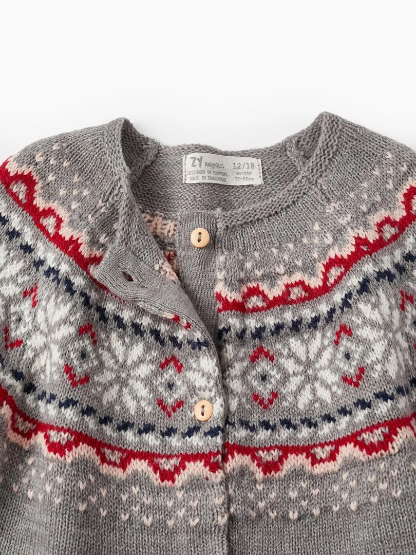 Gilet en Maille avec Jacquard pour Bébé Fille   NOËL   Gris