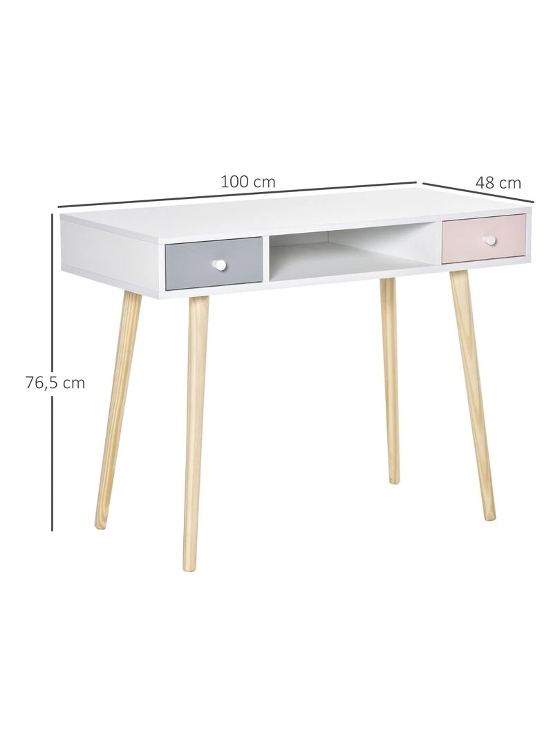 Bureau enfant style scandinave 2 tiroirs blanc MDF et pin   Blanc