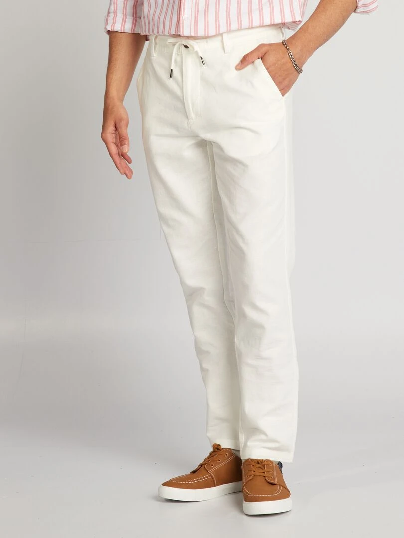 Pantalon chino coupe slim en lin mélangé blanc
