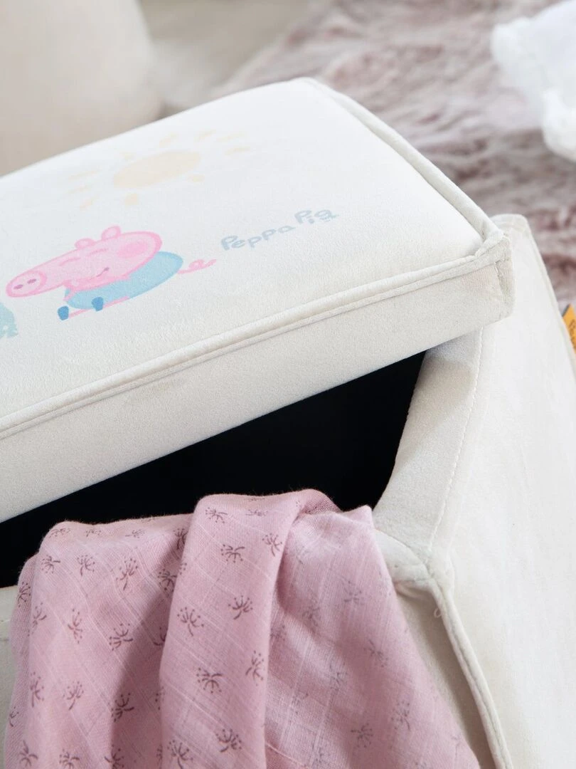ROBA Banc Coffre à Jouets Peppa Pig pour Enfant en Bois et Velours Beige Motif Cochon Beige