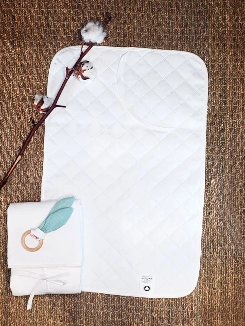 Tapis à Langer Nomade Lubiana en Coton Bio Blanc   Blanc