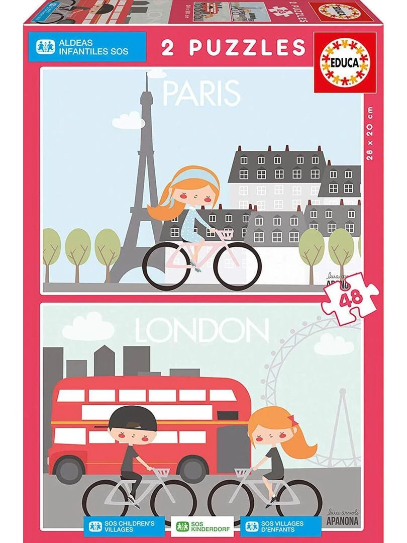 Puzzle 2 x 48 pièces : Sos Villages d'enfants : Paris et Londres Laia Orriols Apanona N/A