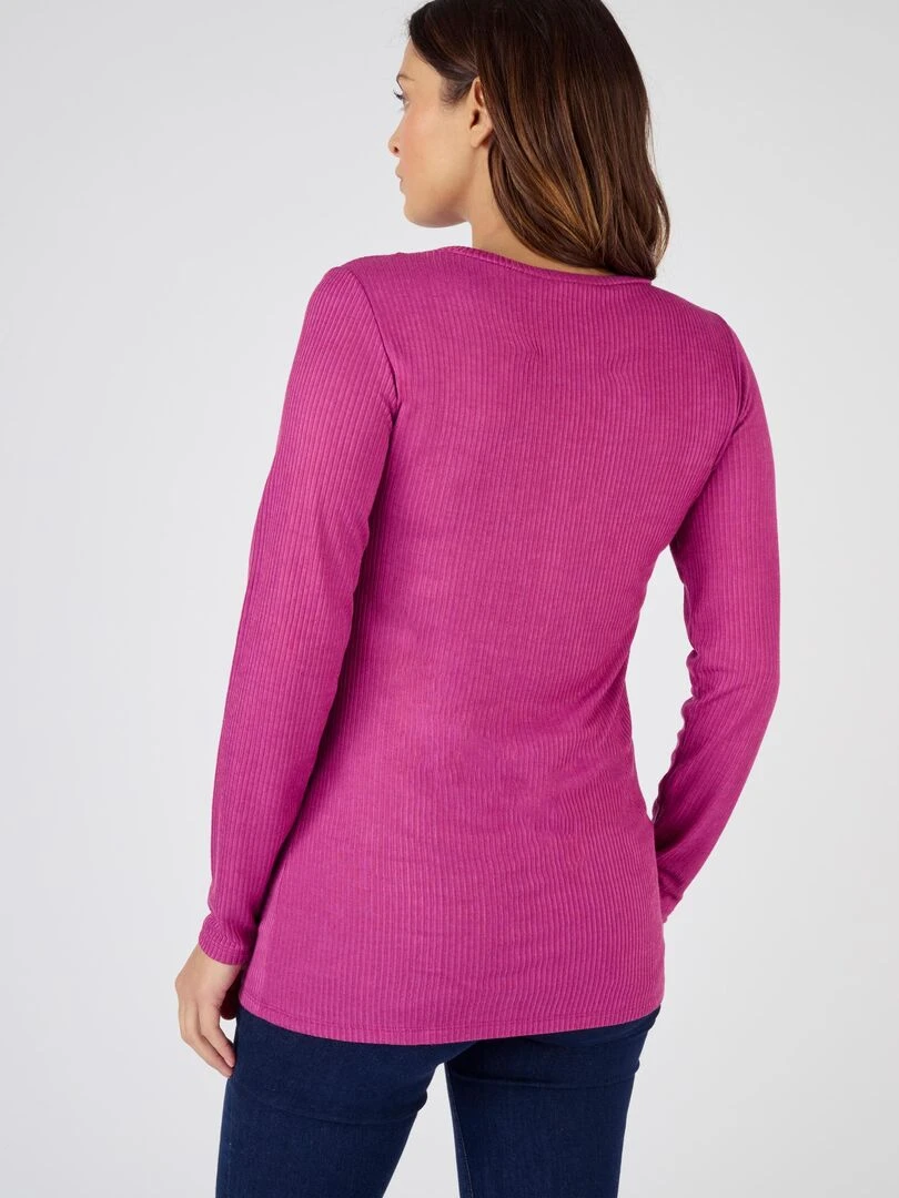 T shirt col rond maille côtelée Thermolactyl   Damart   Rose framboise