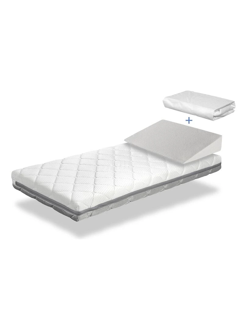 Pack matelas BABY AIR épaisseur 11 cm + plan incliné 15º + protège matelas Blanc Gris