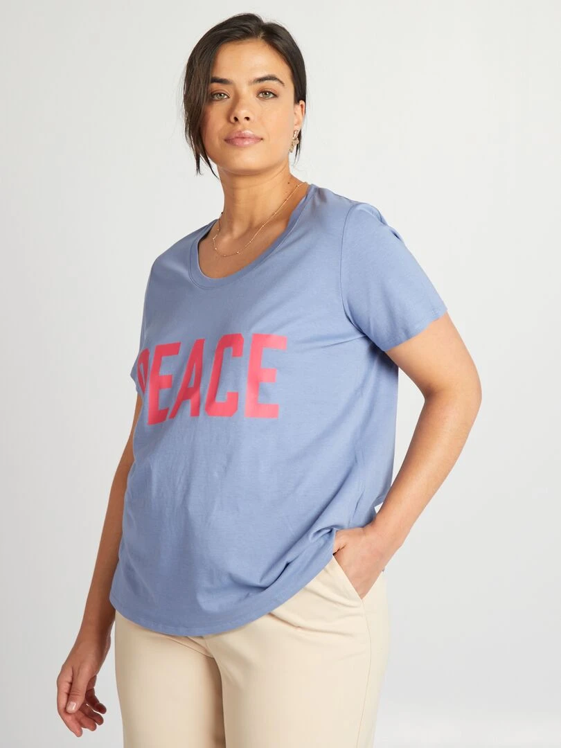 Tee shirt en coton avec imprimé   Bleu foncé