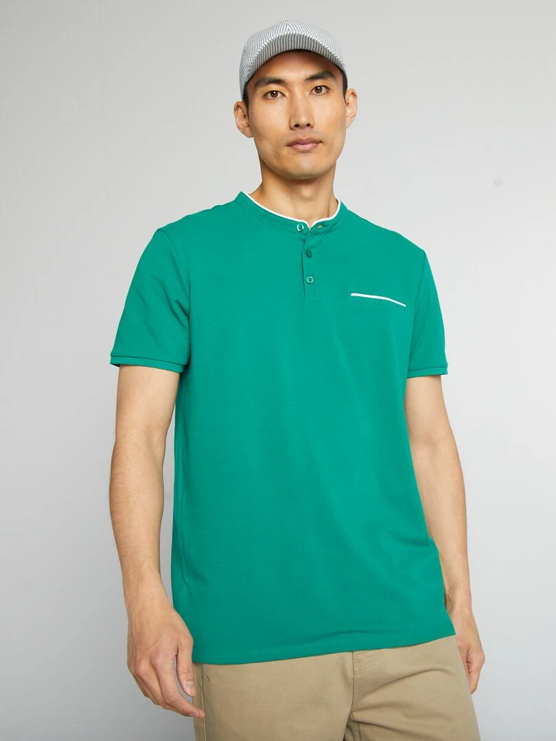 Polo à col mao en piqué de coton Vert