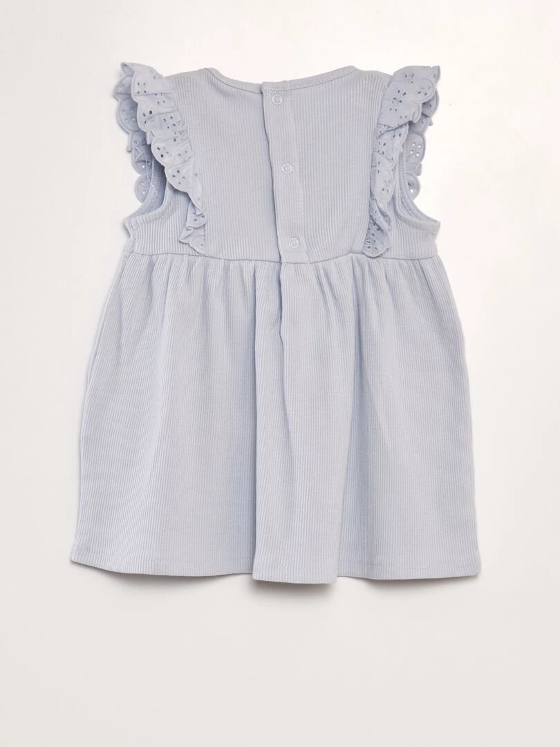 Robe en maille côtelée avec volants Bleu