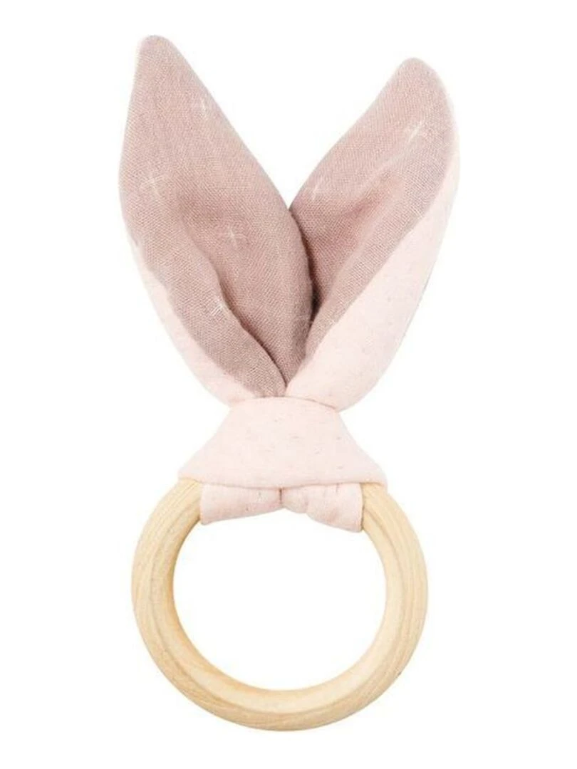 Doudou Nattou Lapin Rose en Bois hochet   Nature   Rose