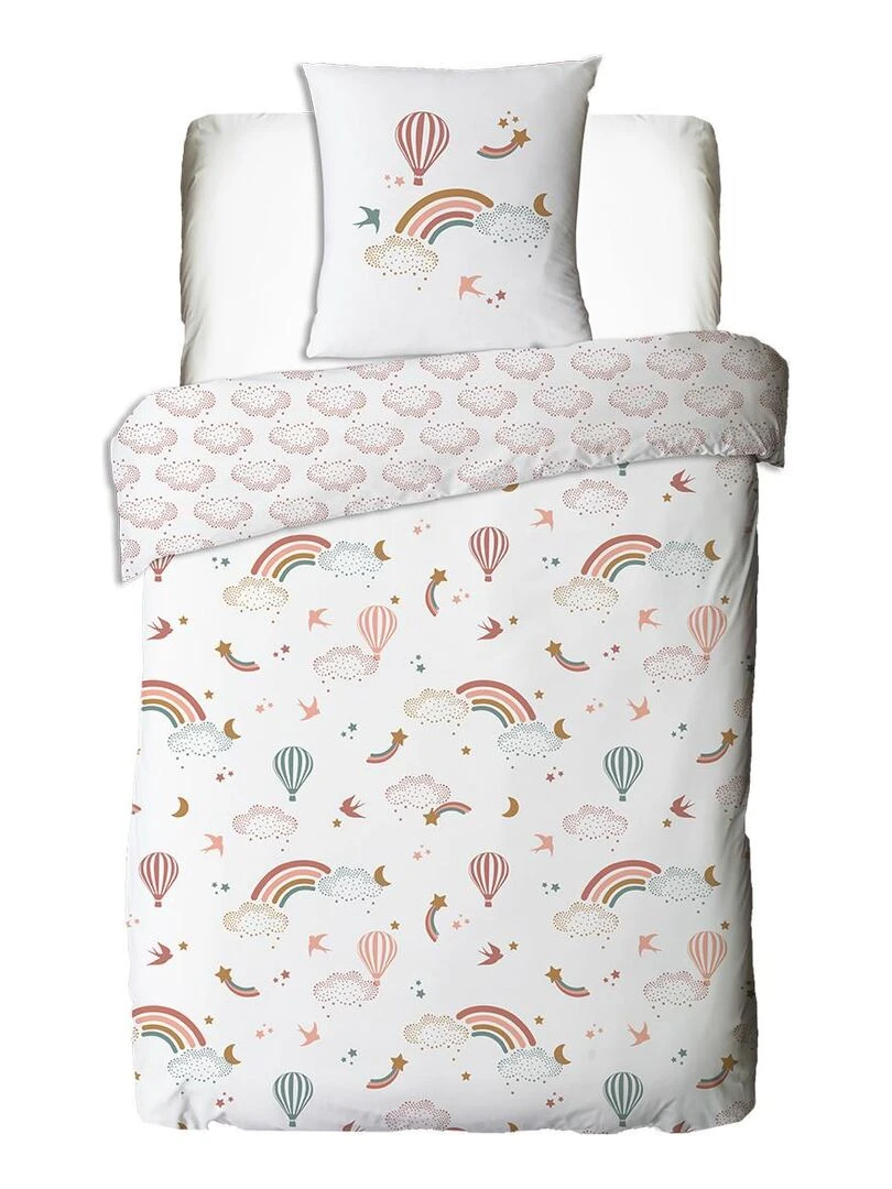 Future Home   Parure de lit enfant en coton 57 fils imprimé blanc   Blanc