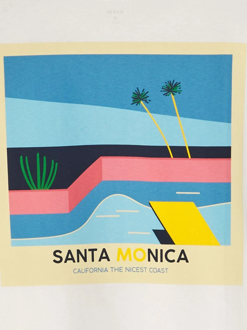 T shirt imprimé à col rond   Blanc 'Santa Monica'