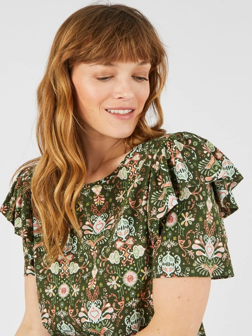 Tee shirt manches papillon volantées   Damart   Kaki
