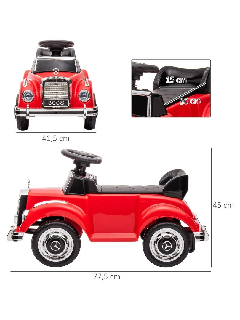 Porteur enfant voiture licence Mercedes Benz 300S coffre butée arrière   Rouge