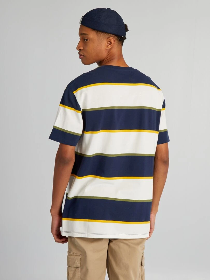 Tee shirt en piqué de coton + d'1m90   Blanc/bleu  marine/ jaune