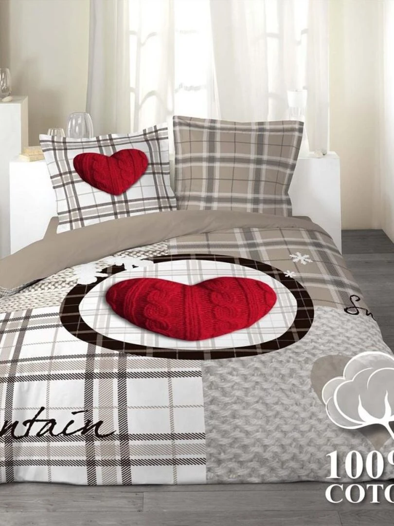 Housse de couette 240x220 Love Mountain + 2 taies coton 42 fils   Beige