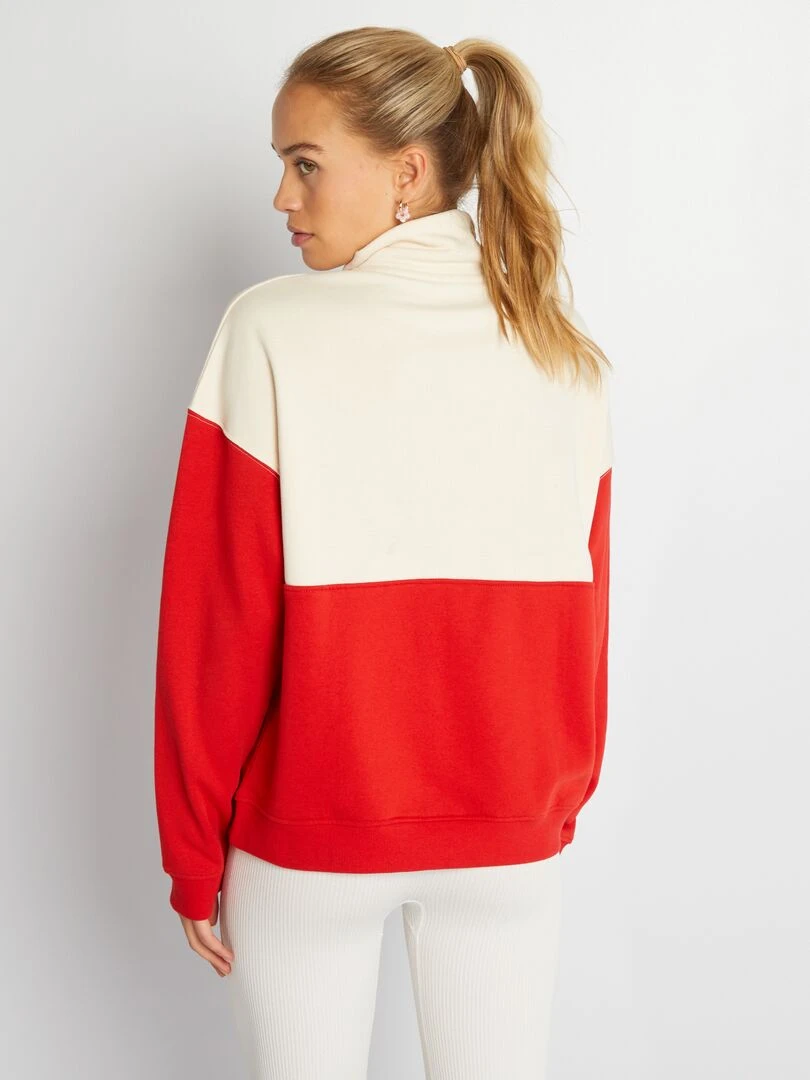 Sweat à col zippé   Beige/rouge