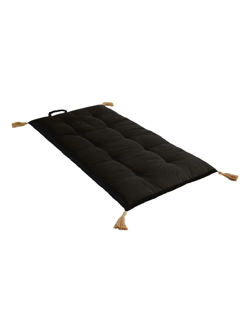 Futon coloré avec 4 pompons en jute Noir