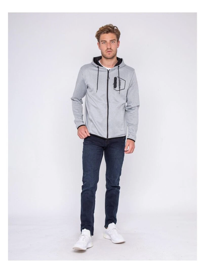 Sweat zippé capuche WOQUINA   Gris
