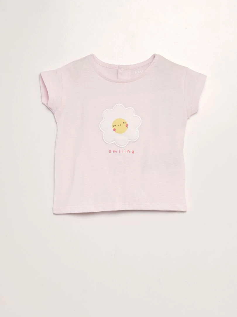 T shirt imprimé 'Fleu' + animation en relief Rose fleur