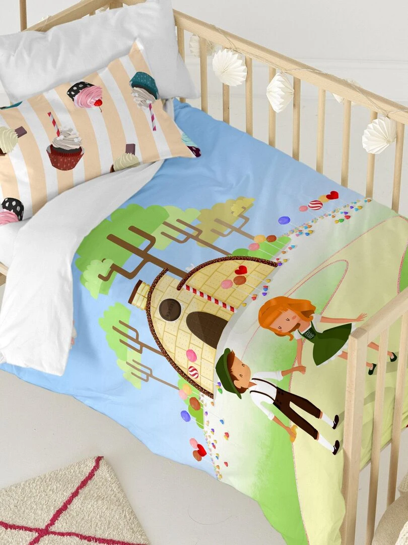 Parure housse de couette 2 pièces Candy house "Happyfriday" Blanc