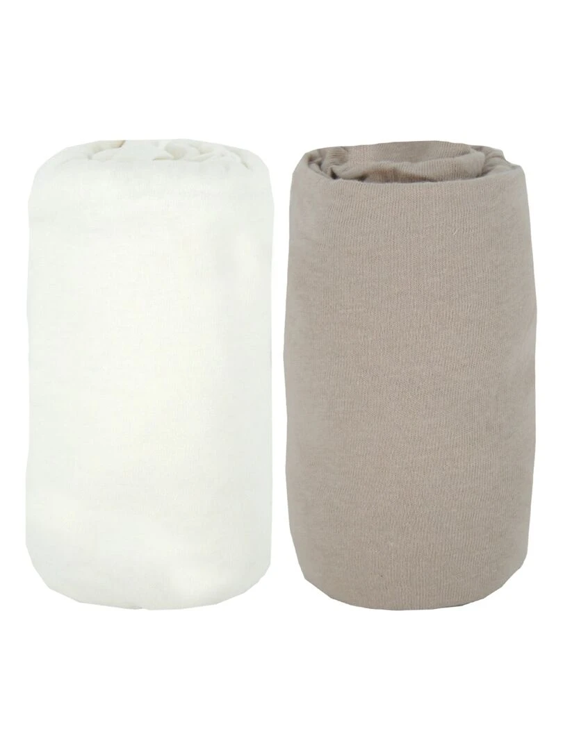 Lot de 2 draps housses en coton 60x120 cm   Blanc + Taupe   Gris taupe