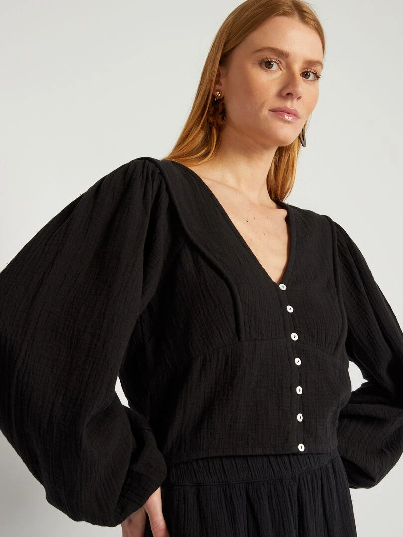 Blouse crop top en gaze de coton noir