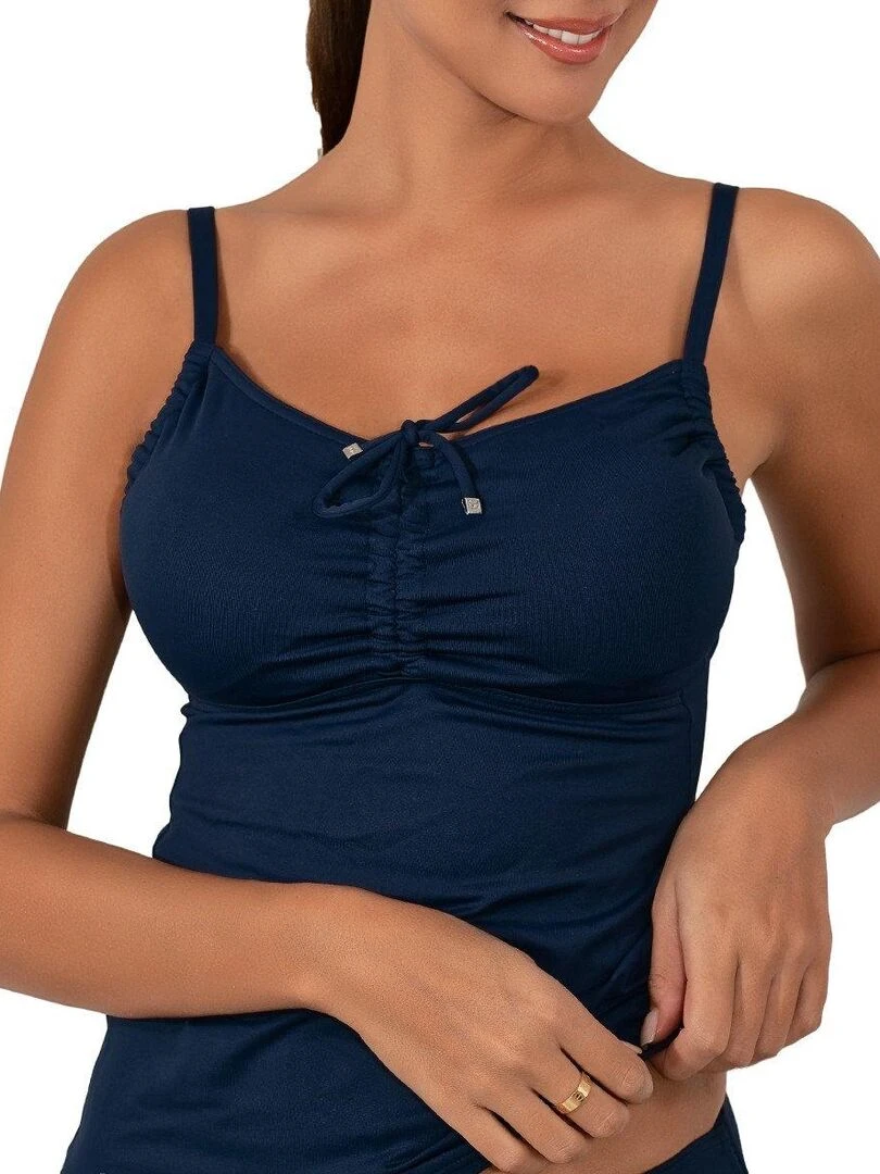 Haut de maillot tankini décolleté réglable Marine Bleu