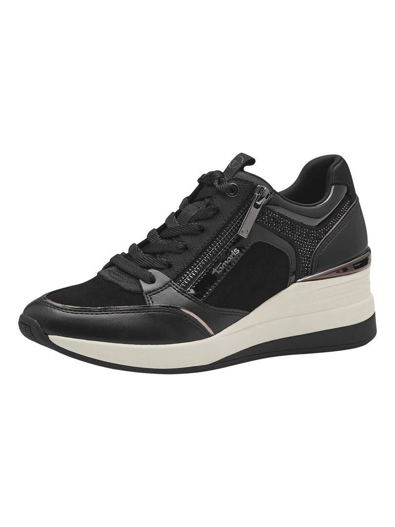 Basket Compensé Cuir Tamaris   Noir
