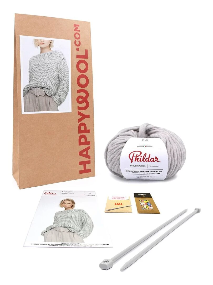 Kit Tricot Pull Laine Alpaga Terry Gris
