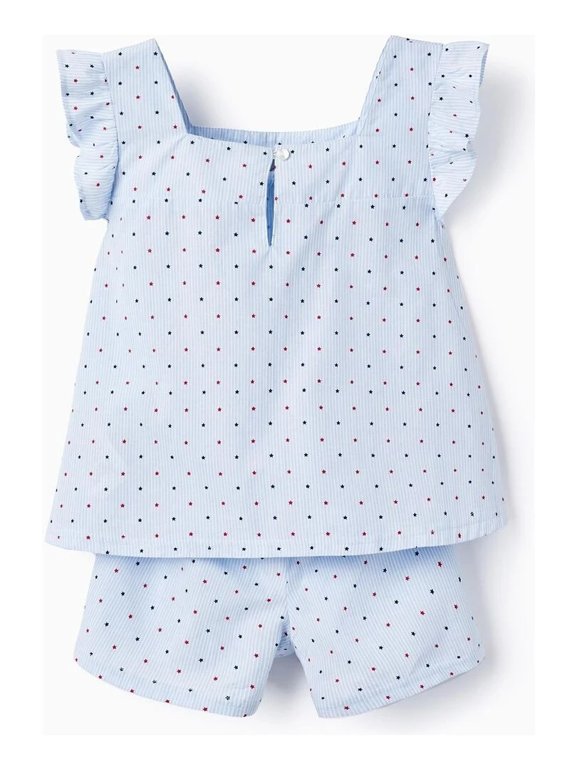 Pyjama En Coton Pour Fille 'Rayures & Étoiles' manches courtes Bleu