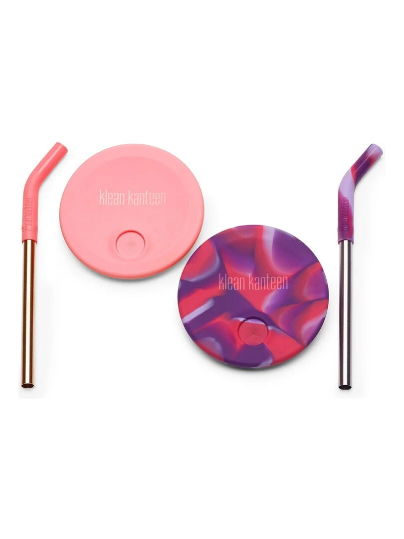Set de 2 couvercles avec pailles Pink Tie Dye Multicolore