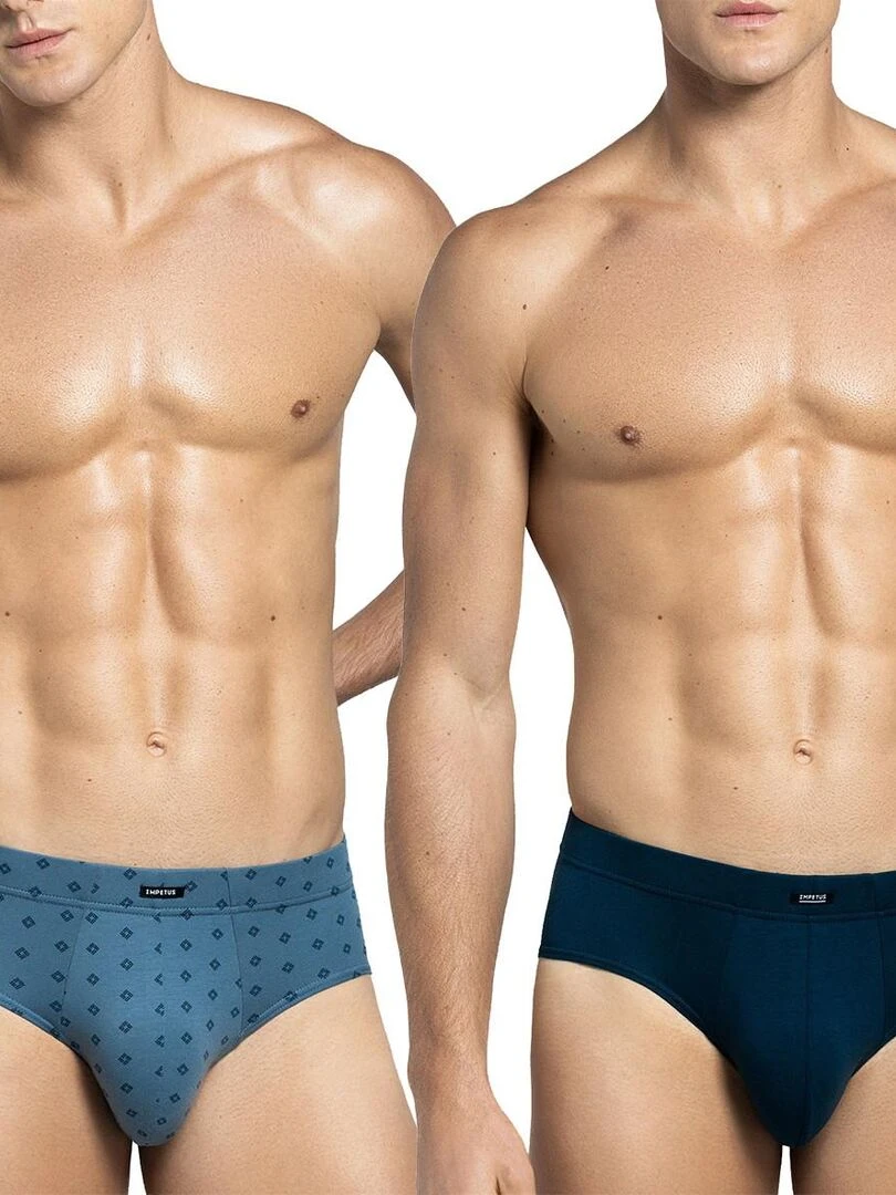 Pack de 2 slips en coton Belmond avec ceinture tubulaire Bleu
