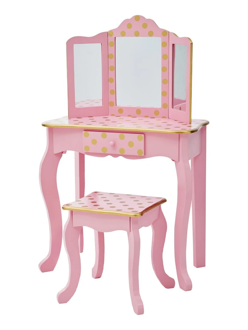Coiffeuse enfant tabouret miroir en bois rose Fantasy Fields Teamson TD 11670L Rose