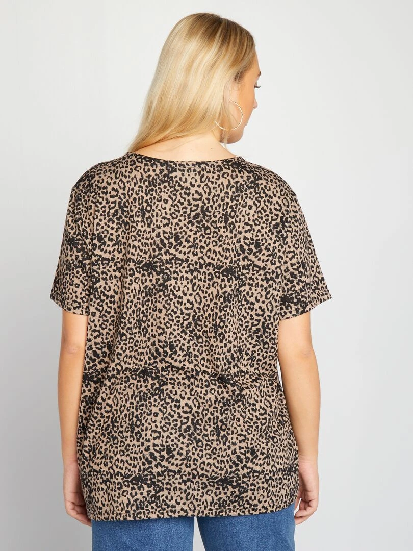 T shirt à col rond 'léopard' 'Only Carmakoma'   Beige/noir