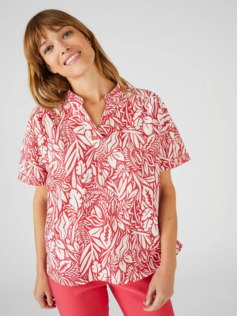 Blouse mélange lin feuillage   Damart   Rouge
