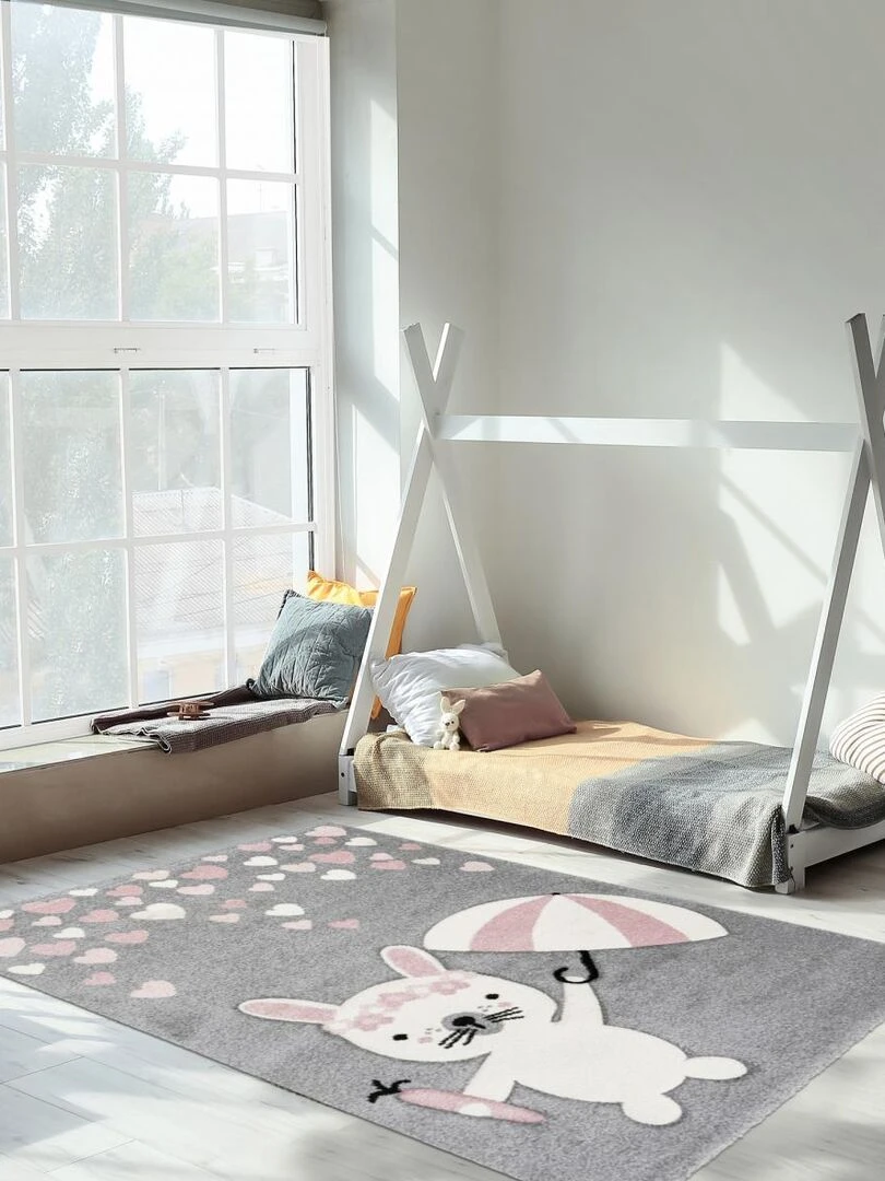 Tapis enfant LAPIN LAPI LL en polypropylène doux et soyeux   Rose