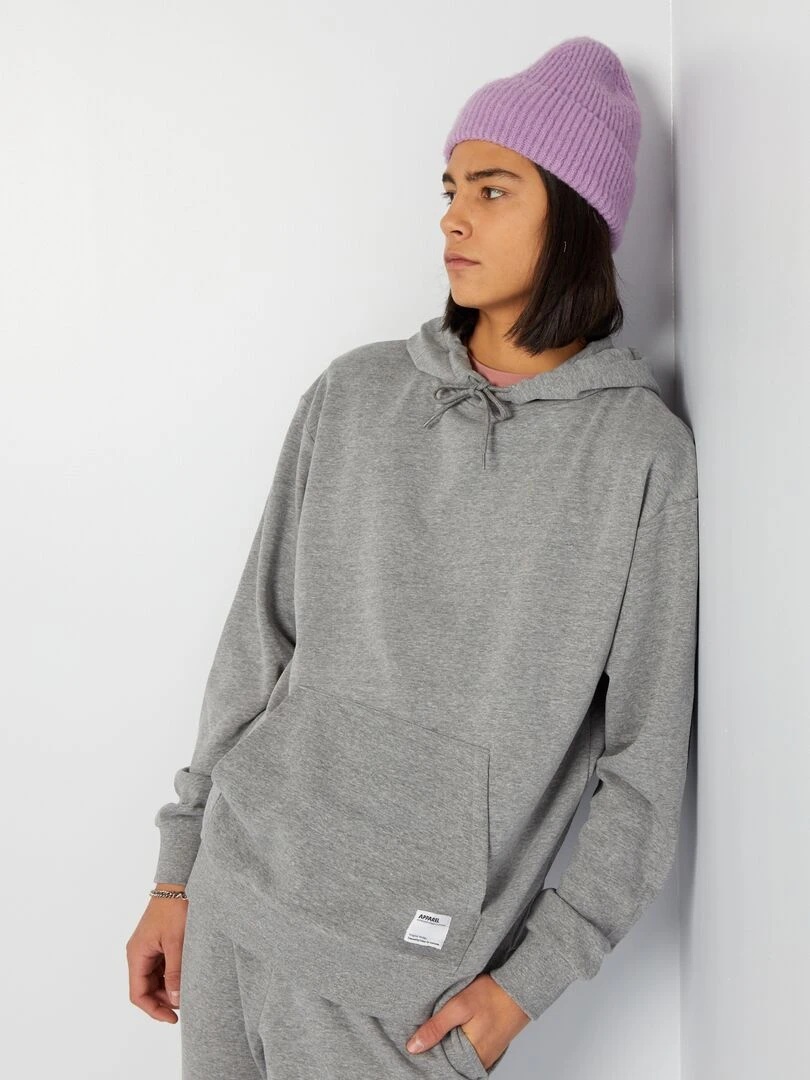 Sweat à capuche à détail brodé Gris