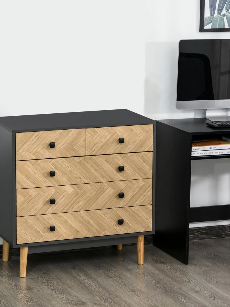 Commode 5 tiroirs design scandinave graphique Beige