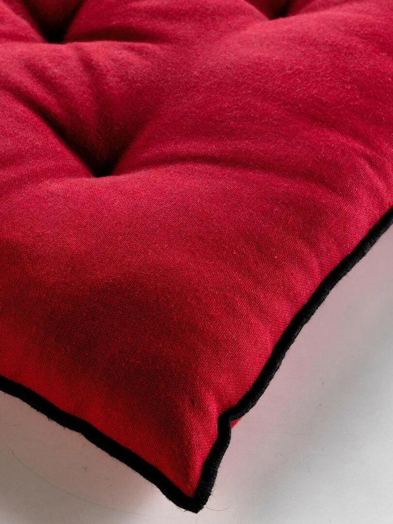 Galette de chaise en coton recyclé et bourdon apparent Bordeaux