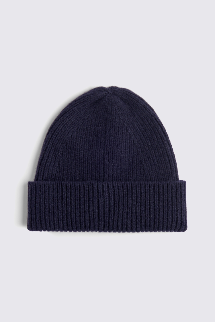 Navy Cashmere Blend Ribbed Beanie Buy Online at Moss
